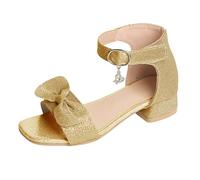 Sandales scintillantes pour fille - Sandales d'été tendance et mignonnes - Chaussures de princesse avec sangle de cheville réglable - Sandales à talon bloc - Chaussures de robe pour mariage, or, 30 EU