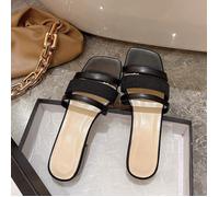 Sandales simples à bout ouvert pour femmes - Talons bas - Bout carré - Grande taille - Mode - Noir 36