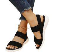 Sandales Sport Élastiques À Cheville Femmes Chaussures Tissées Plates Baskets Extensibles À Bout Ouvert D'été Chaussures de Marche Confortables et Respirantes,Noir,US10/EU41