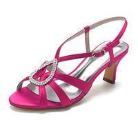 Sandales Talon Haut Femme, Talons Hauts pour Femmes, Sandales à Talon Aiguille, Bride Cheville Réglable 6,5 cm Strass, Chaussures Soirée Mariage Été, Open Toe,E,36