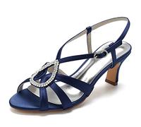 Sandales Talon Haut Femme, Talons Hauts pour Femmes, Sandales à Talon Aiguille, Bride Cheville Réglable 6,5 cm Strass, Chaussures Soirée Mariage Été, Open Toe,F,37