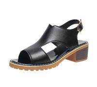 Sandales talons en cuir pour femmes, Nuuvelles sandales décontractées épais et bouche de poisson pour le printemps et l'été larges femme qui travaille debout pailletée à strass talon haut pour fête