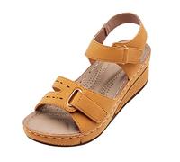 Sandales tendance classiques en cuir avec crochet et boucle de cheville - Double couche - Fond souple - Pour fête, vacances, voyage, plage, camping, shopping - Chaussures légères, jaune, 39 EU