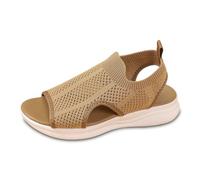 Sandales tendance pour femme avec bout ouvert pour un usage quotidien - Dessus en maille respirante - Semelle plate confortable pour les tenues d'été, kaki, 42 EU