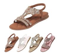Sandales tendance pour femme ornées de cristaux avec sangles à talon plat, antidérapantes, respirantes, confortables, légères, pour fête, vacances, plage, randonnée, shopping, chaussures légères et