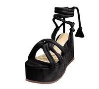 Sandales tendance pour femme - Talon compensé d'été - Sandales tendance avec support de la voûte plantaire - Sandales élégantes avec sangle réglable - Respirantes et légères, Noir , 41 EU