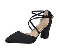 Sandales tendance rétro en daim à bout pointu et sangle de cheville - Couleur unie - Talons hauts - Vacances - Photo de rue - Bal de fin d'année, plage, camping - Confortables et légères, Noir , 36.5