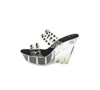 Sandales Transparentes à Plateforme pour Femmes - Tongs compensées à Bout Ouvert pour Vacances à la Plage, Mariage, fête, Tenue décontractée,Noir,34 EU