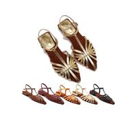 Sandales Vintage pour Femmes à Bride derrière Le Talon, Bout Pointu et Bride en T,d'or,35