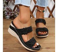Sandales Wedge Femmes Confortables Orthopedique Chaussures Plateforme Femmes Sandales Compensé Bout Ouvert Sangle Comfy Semi Trailer Sandales Chaussures Plage Tongs Pantoufles,Noir,40EU