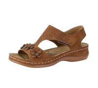 Sandalettes Femme Sandales Femme Été Pantoufle Ete Confortable Femmes Sandales Bohême Mule Été Confortable Femmes Plates Bohème Strass Fleurs Cuir Pu Tongs Bout Ouvert Pour Filles Taille (Brown, 38)