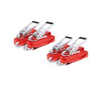 Sandax Lot de 4 sangles d'arrimage professionnelles de 8 m (8 m de long) rouges, sangles d'arrimage à cliquet avec label TÜV G/S, sangle de serrage en deux parties avec cliquet, crochet en J, charge