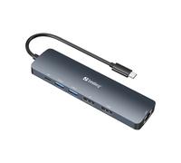 Sandberg 136-43 Dock USB-C 3.2 Gen 1 avec 2x HDMI, DisplayPort, 2x USB-A 3.2 Gen 1, USB-C PD 100W, RJ45 Gigabit Ethernet, Aluminium, Windows/macOS