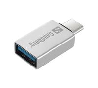 Sandberg Adaptateur USB-C vers USB 3.0 - USB 3.2 Gen 1 Type-C vers USB 3.2 Gen 1 Type-A - 1 port - Boîtier Aluminium Argent - Ref. 136-24