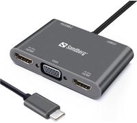 SANDBERG 136-35 - ADAPTATEUR USB-C > 2 X HDMI + VGA + USB 3.0 + PD, 4K