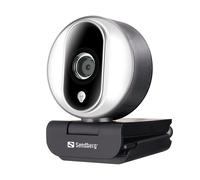 Sandberg Streamer USB Webcam Pro 1080P Microphone Anneau lumineux Plug & Play Clip-on et trépied
