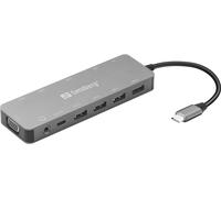Sandberg USB-C 13-in-1 Travel Dock, Concentrateur USB-C vers 4X USB-A 1x USB-C 2X HDMI VGA Ethernet Fente pour Carte Mémoire Audio 1x USB-C (100W), Adaptateur Multiport pour Ordinateurs Portables