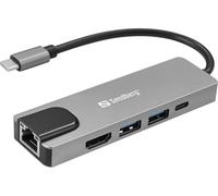 Sandberg Station d'accueil Travel Dock Saver 336-99 5-en-1 USB-C USB 3.2 Gen 1 avec fil Argent