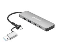 Sandberg USB-C/A to 2xUSB 2xUSB-C Hub USB 3.2 Gen 1 (3.1 Gen 1) Type-A + Type-C 5000 Mbit/s Aluminium