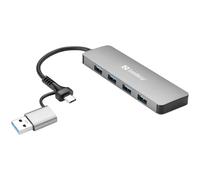Sandberg USB-C/A to 4xUSB 3.0 Hub USB 3.2 Gen 1 (3.1 Gen 1) Type-A + Type-C 5000 Mbit/s Aluminium
