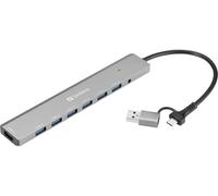 Sandberg USB-C/A vers 7 x USB 3.0 Hub USB-C/A vers 7 x Hub USB 3.0, 136-66 (USB-C/A vers 7 x USB 3.0)