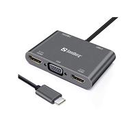 Sandberg USB-C Dock | Station d'accueil avec HDMI VGA USB PD | USB C + USB A | Adaptateur multiport | Connexion Double Moniteur | 4K/30Hz | Alimentation USB-C | Extension USB pour PC Tablette