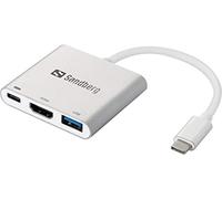 Sandberg USB-C Mini Dock HDMI+USB | Adaptateur Port HDMI et USB 3.0 vers USB-C | Compatible avec Windows et MacOS | Hub USB 3.0 avec Adaptateur HDMI - USB-C | Débit d'alimentation avec USB-C