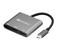 Sandberg Dock USB-C Mini HDMI+USB – HDMI, USB 3.0, Compatible Windows et MacOS, Alimentation USB-C