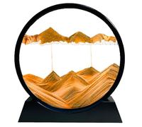 SANDCLE Peinture de Sable Mobile - Cadre Sablier, Images de l'art du Sable en Mouvement, Sable Dynamique dans un Verre Rond, 3D Sable de Paysage pour le Bureau Maison Décoration（Jaune, 7 Pouces）