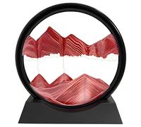 SANDCLE Peinture de Sable Mobile - Cadre Sablier, Images de l'art du Sable en Mouvement, Sable Dynamique dans un Verre Rond, 3D Sable de Paysage pour le Bureau Maison Décoration（Rouge, 12 Pouces）