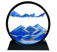 SANDCLE Peinture de Sable Mobile - Cadre Sablier, Images de l'art du Sable en Mouvement, Sable Dynamique dans un Verre Rond, 3D Sable de Paysage pour le Bureau Maison Décoration（Bleu, 7 Pouces）