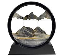 SANDCLE Peinture de Sable Mobile - Cadre Sablier, Images de l'art du Sand en Mouvement, Dynamique dans un Verre Rond, Paysage pour le Bureau Maison Décoration（Noir, 7 Pouces）