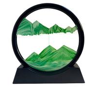SANDCLE Peinture de Sable Mobile - Cadre Sablier, Images de l'Art en Mouvement, Dynamique dans un Verre Rond, 3D Paysage pour le Bureau Maison Décoration (Vert, 7 Pouces)