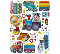 Sanders & Sanders Sticker mural animaux de ferme bleu, vert et jaune - 600244 - 65 x 85 cm