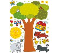 Sanders & Sanders Sticker mural animaux de ferme vert, jaune et brun - 600243 - 65 x 85 cm