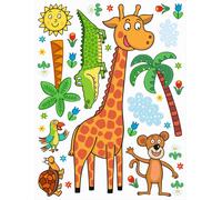 Sanders & Sanders sticker mural animaux de la jungle vert, orange et bleu - 600242 - 65 x 85 cm