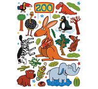 Sanders & Sanders sticker mural animaux du zoo vert, brun et bleu - 600245 - 65 x 85 cm