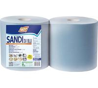 Sandi Rouleaux Papier Industriel, 3 Voiles Bleu, Gaufré, 2 Rouleaux de 500 Déchirures, Pure Cellulose