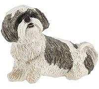 Sandicast Sculpture Shih Tzu de Taille Moyenne en Argent et Blanc, Assise (MS16405)