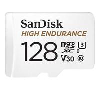 SanDisk 128 Go High Endurance carte microSDXC pour les caméras IP et les caméras embarquées + adaptateur SD jusqu'à 10 000 heures de vidéo Full HD / 4K jusqu'à 100 Mo/s UHS-I Class 10 U3 V30