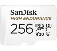SanDisk 256 Go High Endurance carte microSDXC pour les caméras IP et les caméras embarquées + adaptateur SD jusqu'à 20 000 heures de vidéo Full HD / 4K jusqu'à 100 Mo/s UHS-I Class 10 U3 V30