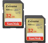 SanDisk 32 Go Extreme carte SDHC (paquet de 2) + RescuePRO Deluxe, jusqu'à 100 Mo/s, UHS-I, Classe 10, U3, V30