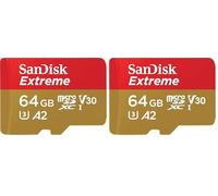 SanDisk 64 Go Extreme Carte microSDXC pour caméras embarquées et Drones + Adaptateur SD + RescuePRO Deluxe, jusqu'à 170 Mo/s, avec Performances A2 App, UHS-I, Classe 10, U3, V30 (Lot de 2)
