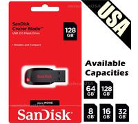 SanDisk 8GB 16GB 32GB 64GB 128GB Cruzer Blade Flash Lecteur Mémoire Clé USB Lot
