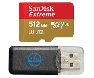 SanDisk Carte mémoire MicroSDXC Extreme 512 Go compatible avec Insta360 X3, X4 et X5 Action Camera (SDSQXAV-512G-GN6MN) V30 A2 Bundle avec (1) Everything But Stromboli MicroSD et lecteur de carte SD