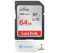 SanDisk Carte mémoire Ultra SDXC 64 Go compatible avec appareils photo sans miroir Sony EOS R100 et Fujifilm X-S20 (SDSDUNB-064G-GN6IN) U1 C10 FHD avec 1 lecteur de carte micro et SD Everything But Stromboli 3.0