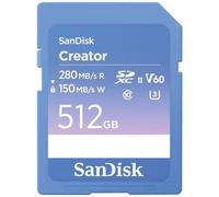 SanDisk Creator Carte SDXC au détail 512 GB Class 10, v60 Video Speed Class, UHS-II U3 Commutateur de protection d'écriture