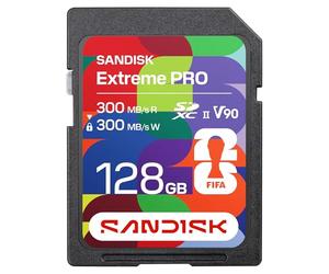 SANDISK Carte SD UHS-II Édition Coupe du Monde de la FIFA 2026 de 128 Go (Vitesses de Lecture et d’écriture Jusqu’à 300 Mo/s, V90, 8K, l’Application de Bureau SanDisk Memory Zone)