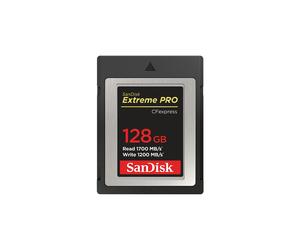 SanDisk CFexpress Type B 128 Go SDCFE-128G-GN4NN : Lecture 1700 Mo/s, Écriture 1200 Mo/s, 29.7x38.6x98.8 mm