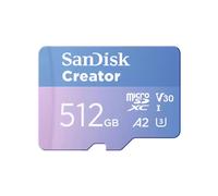 SanDisk Creator MicroSDXC 512 Go UHS-I Classe 10 (SDSQXAV-512G-GN6MS) : Lecture 190 Mo/s, Écriture 130 Mo/s, protections multiples, adaptateur miniSD